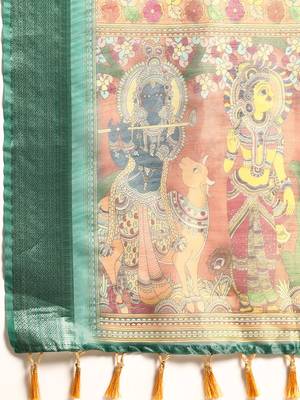 Digital Print Rapier Jequared Saree With Unstitched Blouse And Beautiful Multicoloured Thred Work At Pallu 4
