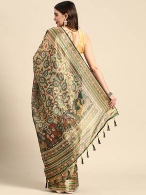 Digital Print Rapier Jequared Saree With Unstitched Blouse And Beautiful Multicoloured Thred Work At Pallu 2