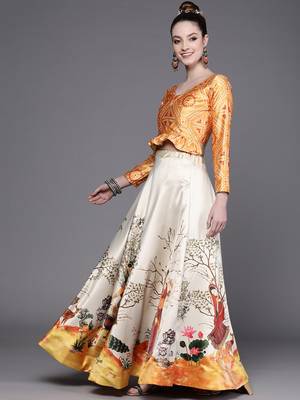 Ethnic Motifs Digital Print Shiney Satin Croptop Lehenga Choli With Unstitched Blouse For Women and Girls 2