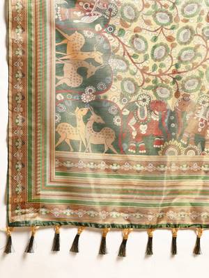 Digital Print Rapier Jequared Saree With Unstitched Blouse And Beautiful Multicoloured Thred Work At Pallu 4