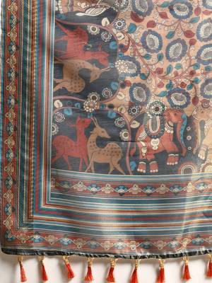 Digital Print Rapier Jequared Saree With Unstitched Blouse And Beautiful Multicoloured Thred Work At Pallu 4