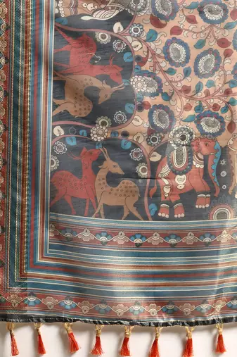 Digital Print Rapier Jequared Saree With Unstitched Blouse And Beautiful Multicoloured Thred Work At Pallu