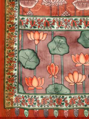 Kalamkari Digital Print Zari Cotton Lilen  Saree With Multicolored Cotton Tussle At Pallu 5