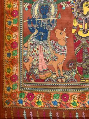 Kalamkari Digital Print Zari Cotton Lilen  Saree With Multicolored Cotton Tussle At Pallu 5