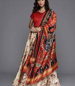 Red Digital Floral Print Satin Silk Fabric Semistitched Lehenga Choli With Jequared Unstitched Blouse with Dupatta