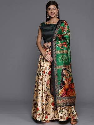 off white digital floral print satin silk lehenga choli with dupatta 1