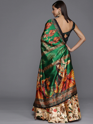 off white digital floral print satin silk lehenga choli with dupatta 2