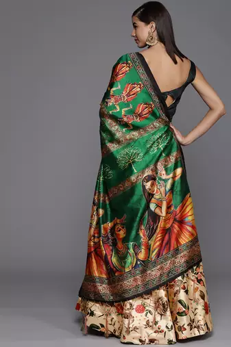 off white digital floral print satin silk lehenga choli with dupatta