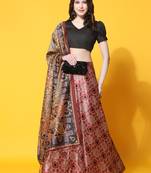 Black Digital Floral Print Satin Silk Fabric Semistitched Lehenga Choli With Jequared Unstitched Blouse with Dupatta