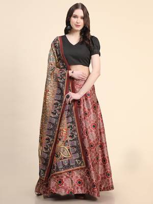 Black Digital Floral Print Satin Silk Fabric Semistitched Lehenga Choli With Jequared Unstitched Blouse with Dupatta 3