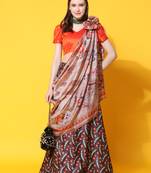 Orange Digital Floral Print Satin Silk Fabric Semistitched Lehenga Choli With Jequared Unstitched Blouse with Dupatta