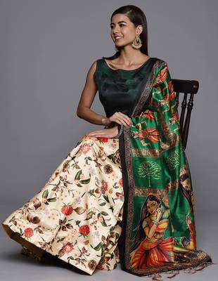 off white digital floral print satin silk lehenga choli with dupatta 4