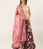 Cream Digital Floral Print Satin Silk Fabric Semistitched Lehenga Choli With Jequared Unstitched Blouse with Dupatta