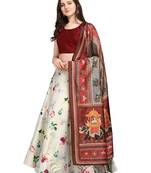 Maroon Digital Floral Print Satin Silk Fabric Semistitched Lehenga Choli With Jequared Unstitched Blouse with Dupatta