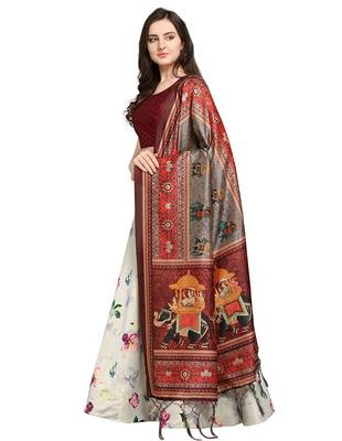 Maroon Digital Floral Print Satin Silk Fabric Semistitched Lehenga Choli With Jequared Unstitched Blouse with Dupatta 2