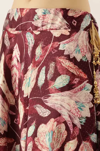 Cream Digital Floral Print Satin Silk Fabric Semistitched Lehenga Choli With Jequared Unstitched Blouse with Dupatta