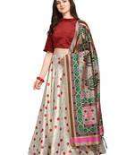 Maroon Digital Floral Print Satin Silk Fabric Semistitched Lehenga Choli With Jequared Unstitched Blouse with Dupatta