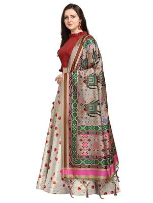 Maroon Digital Floral Print Satin Silk Fabric Semistitched Lehenga Choli With Jequared Unstitched Blouse with Dupatta 2