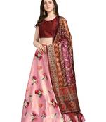 Maroon Digital Floral Print Satin Silk Fabric Semistitched Lehenga Choli With Jequared Unstitched Blouse with Dupatta