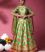 Multicolor Digital Floral Print Satin Silk Fabric Semistitched Lehenga Choli With Dupatta