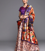 Violet Digital Floral Print Satin Silk Fabric Semistitched Lehenga Choli With Jequared Unstitched Blouse with Dupatta