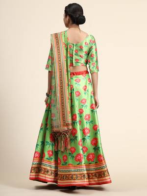 Multicolor Digital Floral Print Satin Silk Fabric Semistitched Lehenga Choli With Dupatta 5