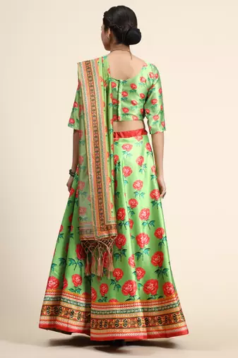 Multicolor Digital Floral Print Satin Silk Fabric Semistitched Lehenga Choli With Dupatta
