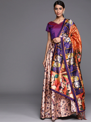 Violet Digital Floral Print Satin Silk Fabric Semistitched Lehenga Choli With Jequared Unstitched Blouse with Dupatta 2