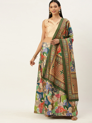 Multicolor Digital Floral Print Satin Silk Fabric Semistitched Lehenga Choli With Dupatta 2