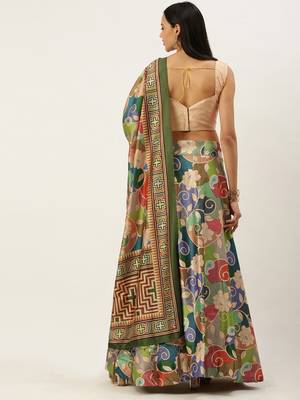 Multicolor Digital Floral Print Satin Silk Fabric Semistitched Lehenga Choli With Dupatta 3