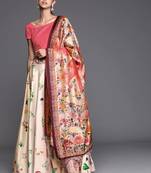 cream digital floral print satin silk lehenga choli with dupatta