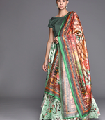 Green Digital Floral Print Satin Silk Fabric Semistitched Lehenga Choli With Jequared Unstitched Blouse with Dupatta