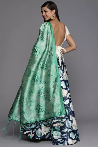 Cream Digital Floral Print Satin Silk Fabric Semistitched Lehenga Choli With Jequared Unstitched Blouse with Dupatta