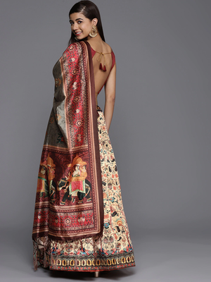 Pink Digital Floral Print Satin Silk Fabric Semistitched Lehenga Choli With Jequared Unstitched Blouse with Dupatta 3