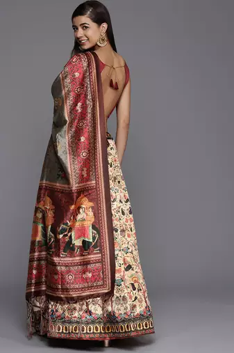 Pink Digital Floral Print Satin Silk Fabric Semistitched Lehenga Choli With Jequared Unstitched Blouse with Dupatta