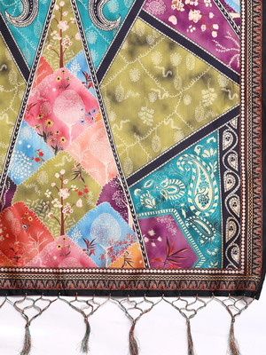multicolor Digital Floral Print Satin Silk Lehenga Choli with Dupatta 5