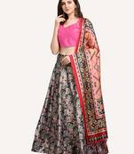 grey digital floral print satin silk lehenga choli with dupatta