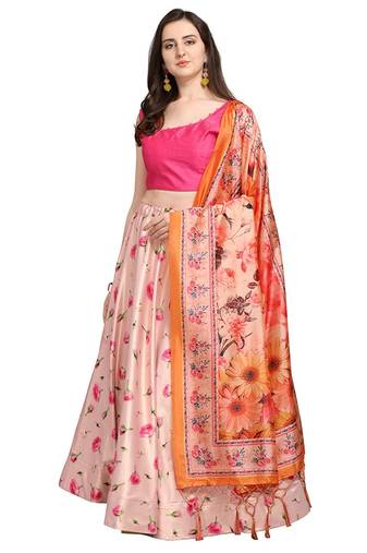 Pink Digital Floral Print Satin Silk lehenga Choli With Dupatta