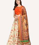 off white digital floral print satin silk lehenga choli with dupatta