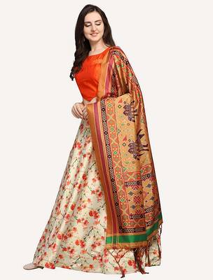 off white digital floral print satin silk lehenga choli with dupatta 2