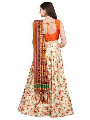 off white digital floral print satin silk lehenga choli with dupatta 3