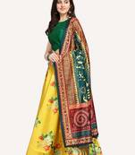yellow digital floral print satin silk lehenga choli with dupatta