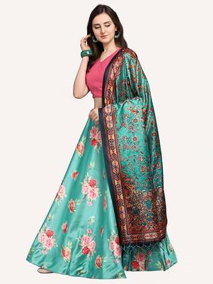 Pink Digital Floral Print Satin Silk Fabric Semistitched Lehenga Choli With Jequared Unstitched Blouse with Dupatta 2