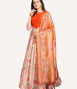 Orange digital floral print satin silk lehenga choli with dupatta