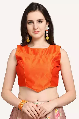 Orange digital floral print satin silk lehenga choli with dupatta