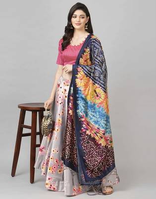 Pink Digital Floral Print Satin Silk Fabric Semistitched Lehenga Choli With Jequared Unstitched Blouse with Dupatta 1