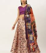 Violet Digital Floral Print Satin Silk Fabric Semistitched Lehenga Choli With Jequared Unstitched Blouse with Dupatta