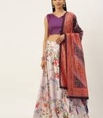 Violet Digital Floral Print Satin Silk Fabric Semistitched Lehenga Choli With Jequared Unstitched Blouse with Dupatta