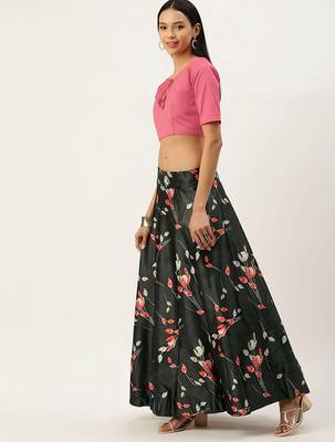 Pink Digital Floral Print Satin Silk Fabric Semistitched Lehenga Choli With Jequared Unstitched Blouse with Dupatta 3