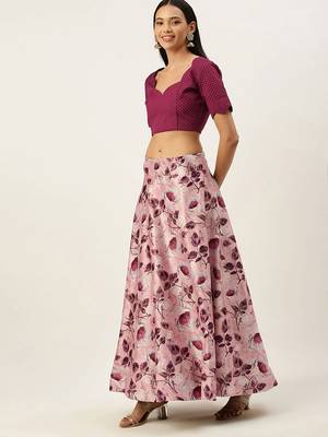 Violet Digital Floral Print Satin Silk Fabric Semistitched Lehenga Choli With Jequared Unstitched Blouse with Dupatta 3